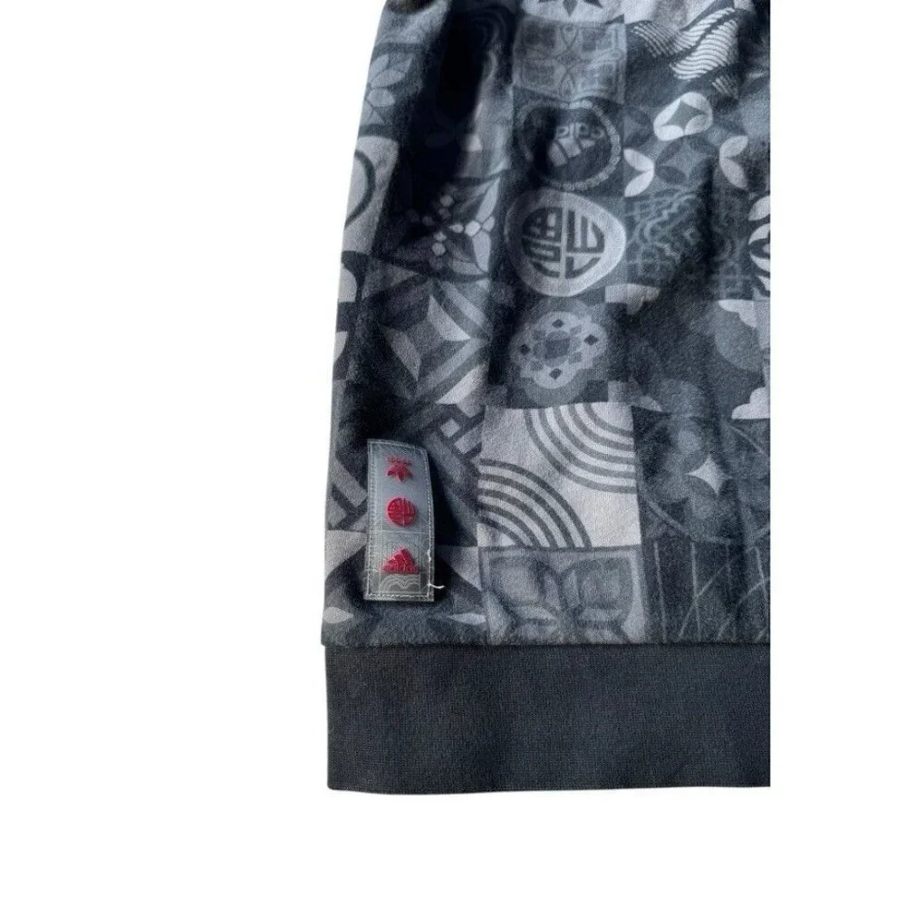 Adidas Men's Sz L CNY Chinese New Year All Over Print Black & Gray Hoodie